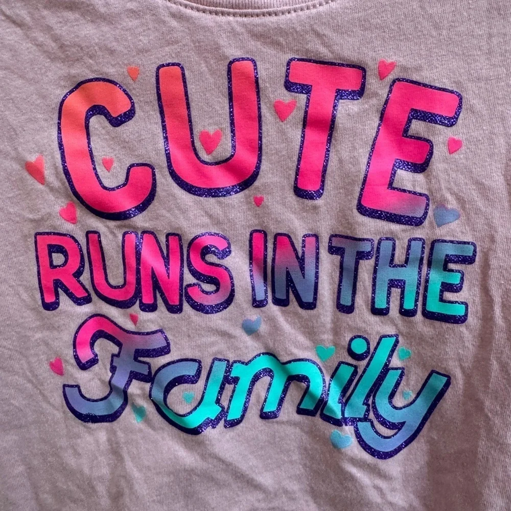 Children’s Place 2T Girls Pink Short Sleeve Tee Cute Runs in the Family
